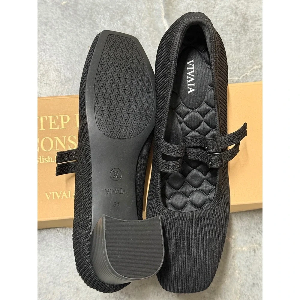 VIVAIA Mary Jane Knit Heels Black‎ Eco Friendly Comfort Work Shoe EU/38 US/7-7.5